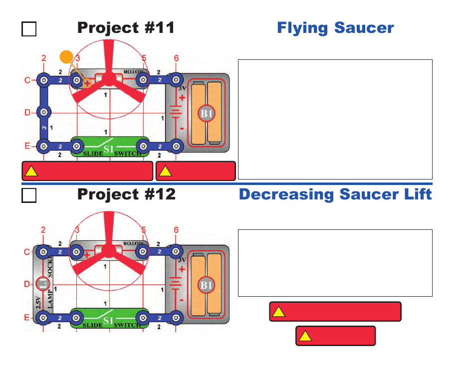 Project #11, Flying saucer project #12, Decreasing saucer lift | Elenco Projects 1-101 User Manual | Page 14 / 48