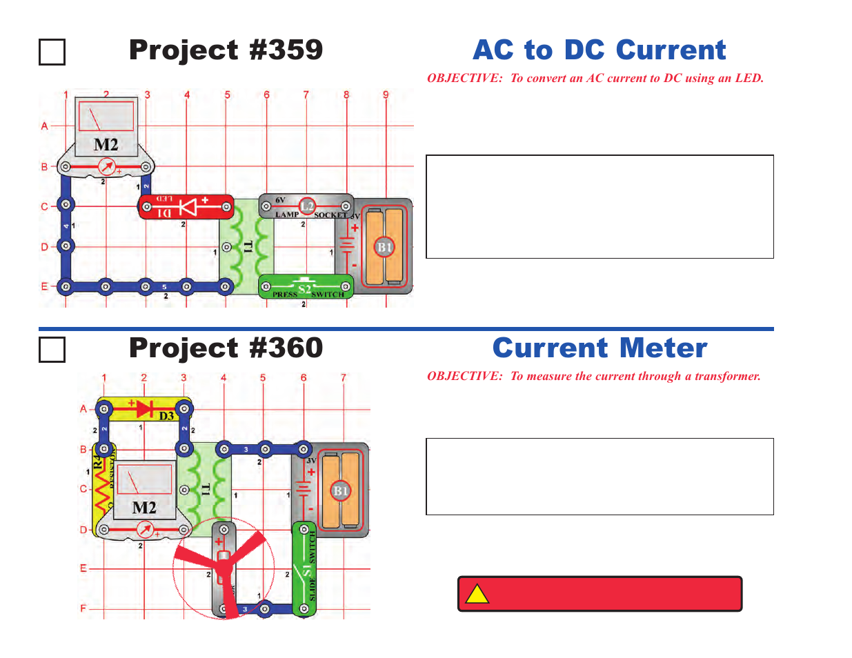 Project #360, Current meter, Project #359 | Ac to dc current | Elenco Projects 306-511 User Manual | Page 26 / 64