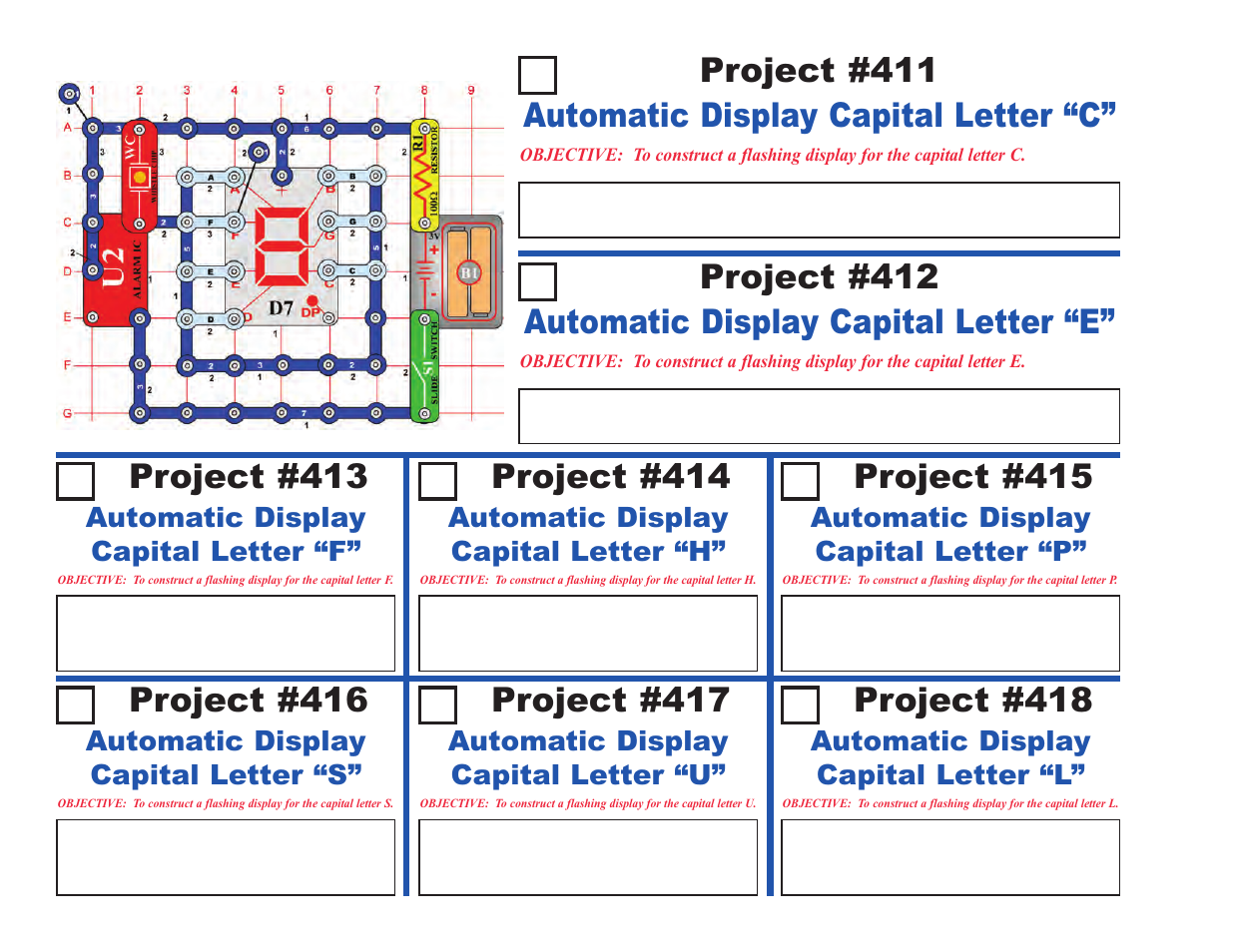 Automatic display capital letter “c” project #411, Project #414, Project #415 | Project #416, Project #417, Project #418 | Elenco Projects 306-511 User Manual | Page 40 / 64