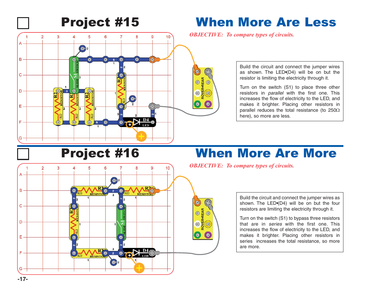 Project #15, When more are less project #16, When more are more | Elenco R/C Snap Rover® User Manual | Page 18 / 24
