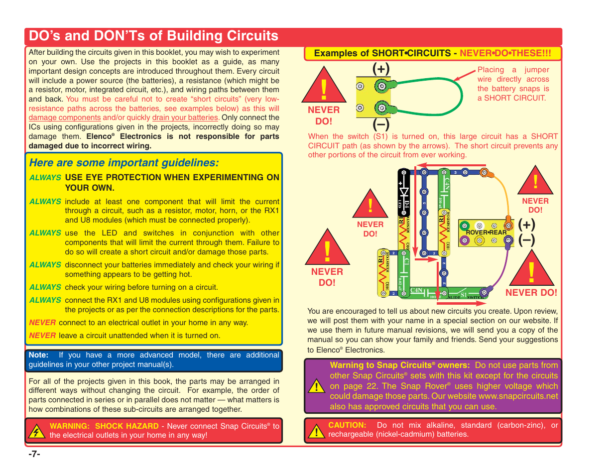 Do’s and don’ts of building circuits | Elenco R/C Snap Rover® User Manual | Page 8 / 24