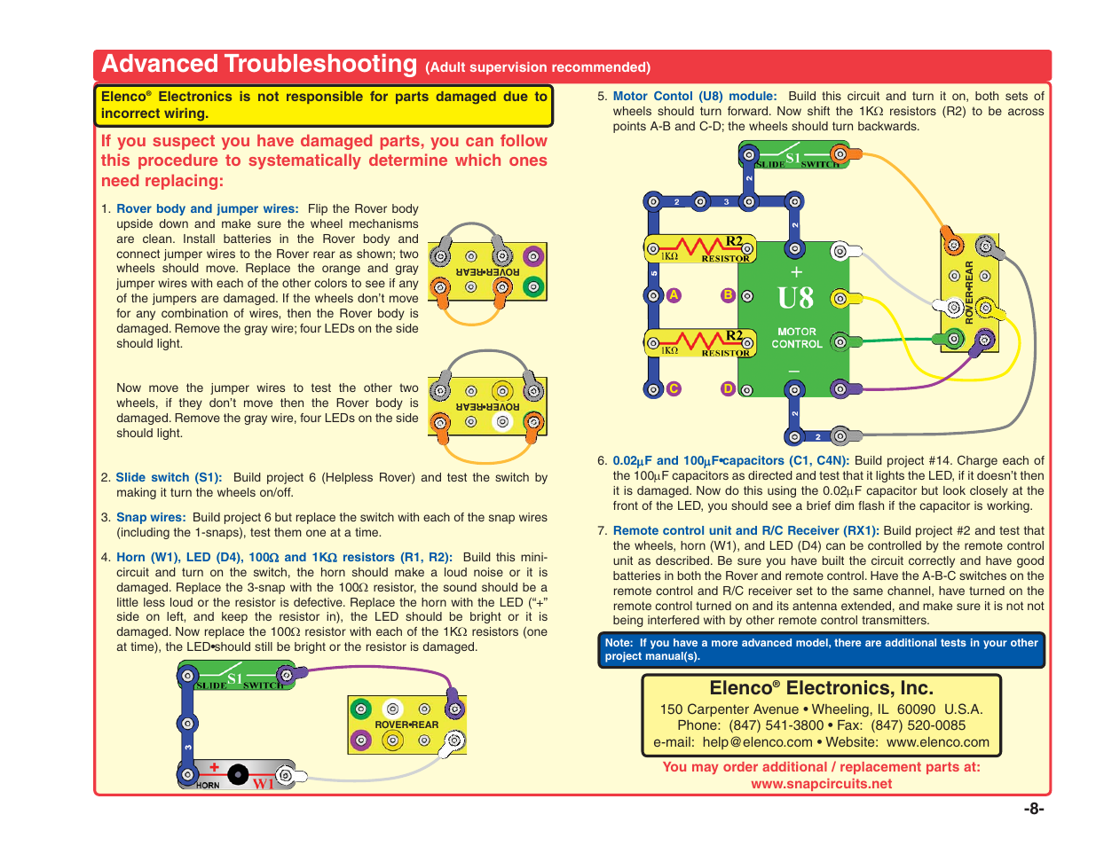 Advanced troubleshooting, Elenco, Electronics, inc | Elenco R/C Snap Rover® User Manual | Page 9 / 24