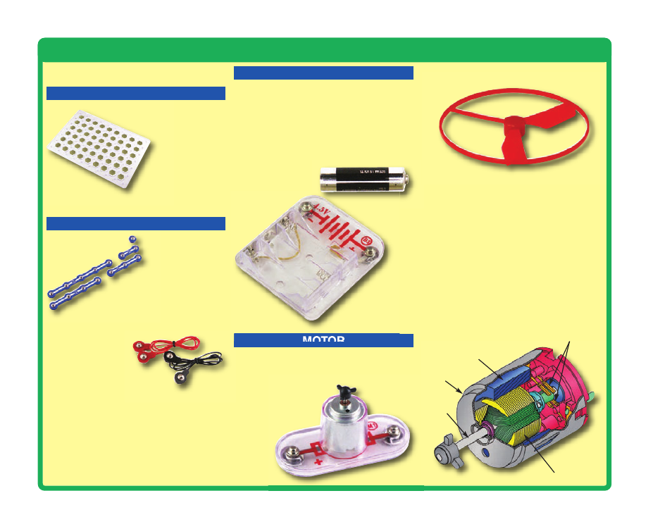 About your snap circuits, Xp parts, Base grid snap wires & jumper wires motor | Battery holder | Elenco XP&trade User Manual | Page 4 / 64