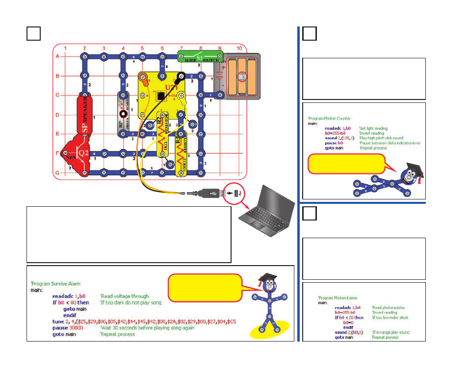 Project b16, Project b15, Project b14 sunrise alarm | Photon kazoo, Photon counter | Elenco XP&trade User Manual | Page 48 / 64