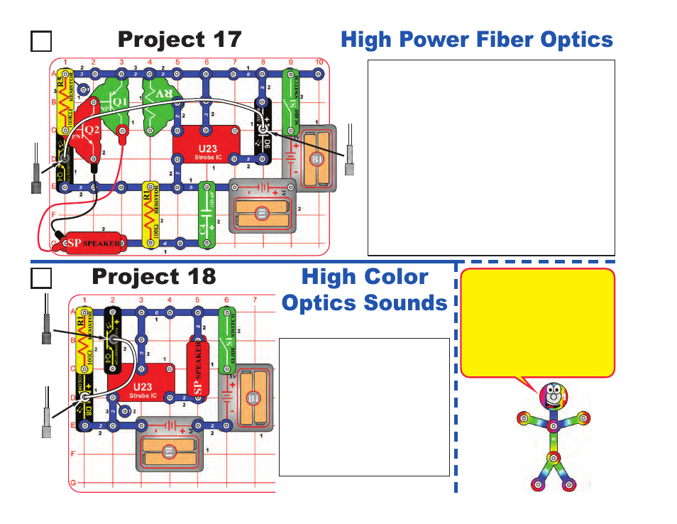 Project 17 high power fiber optics project 18, High color optics sounds | Elenco LIGHT User Manual | Page 28 / 84