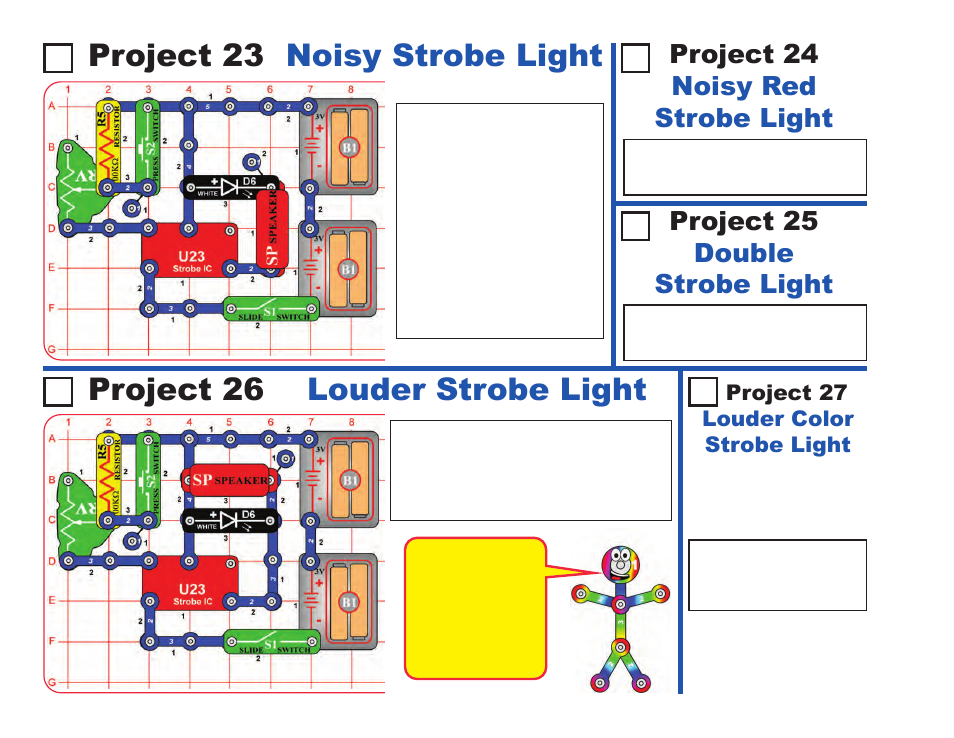 Project 24 noisy red strobe light, Project 25 double strobe light | Elenco LIGHT User Manual | Page 30 / 84