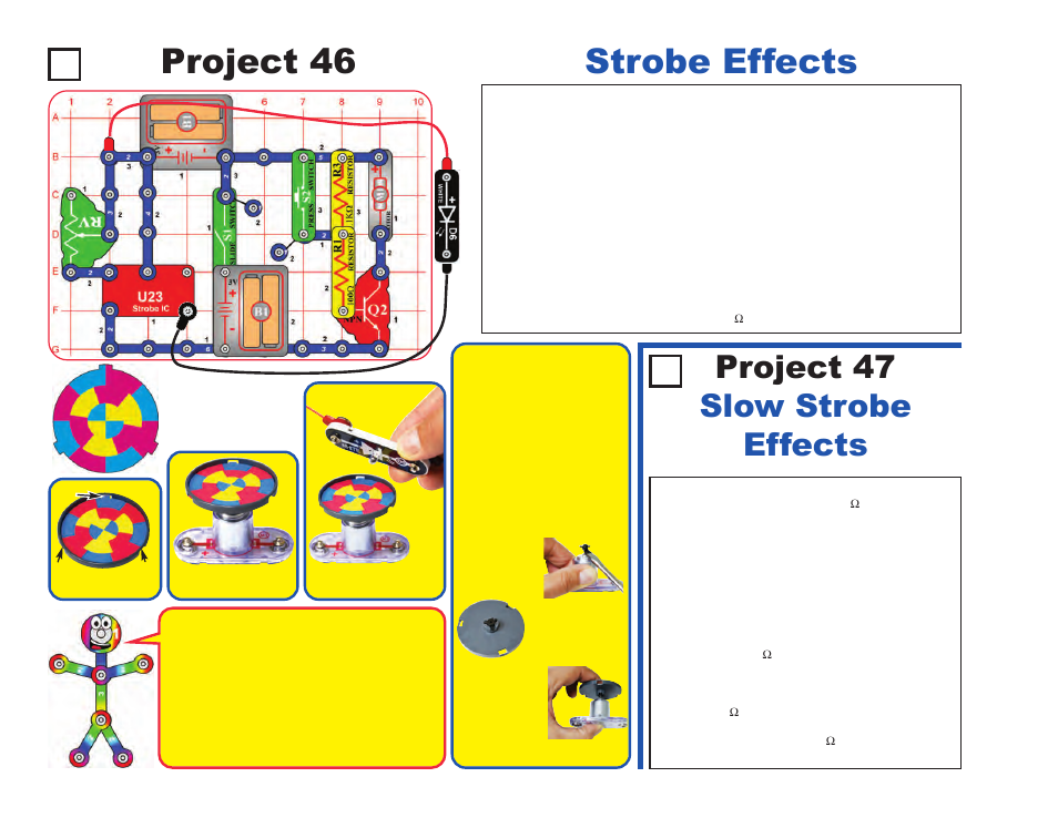 Project 46 strobe effects, Project 47 slow strobe effects | Elenco LIGHT User Manual | Page 38 / 84