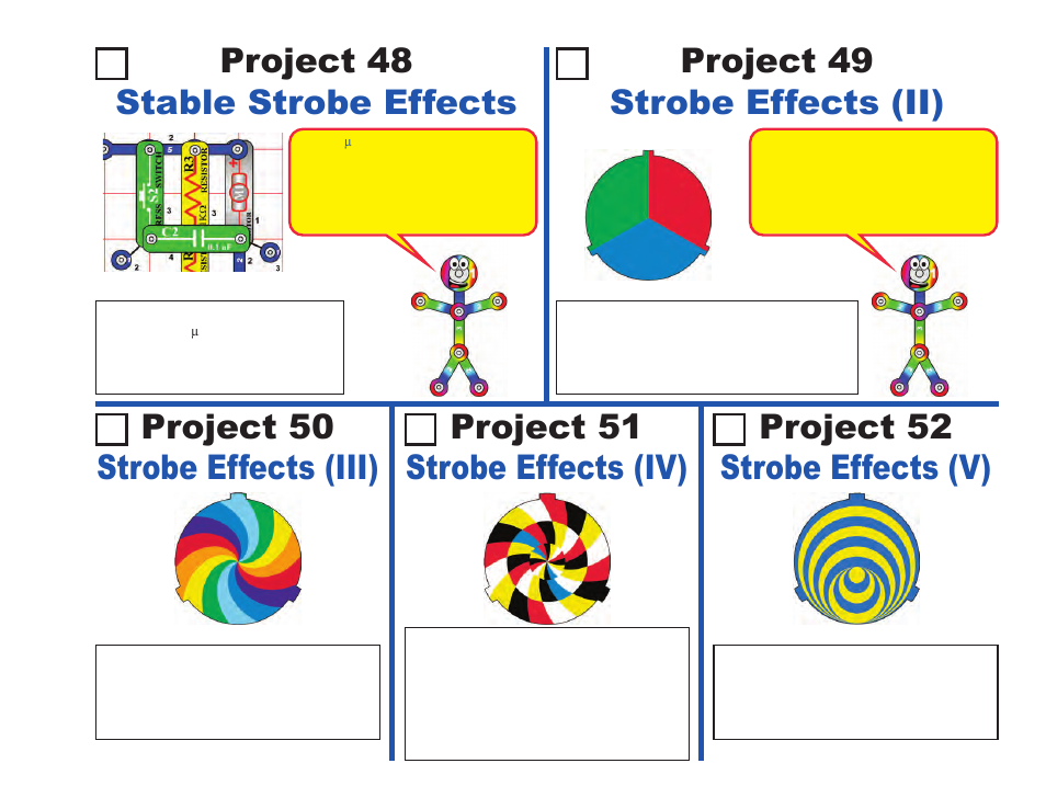 Project 50 strobe effects (iii), Project 49 strobe effects (ii) | Elenco LIGHT User Manual | Page 39 / 84