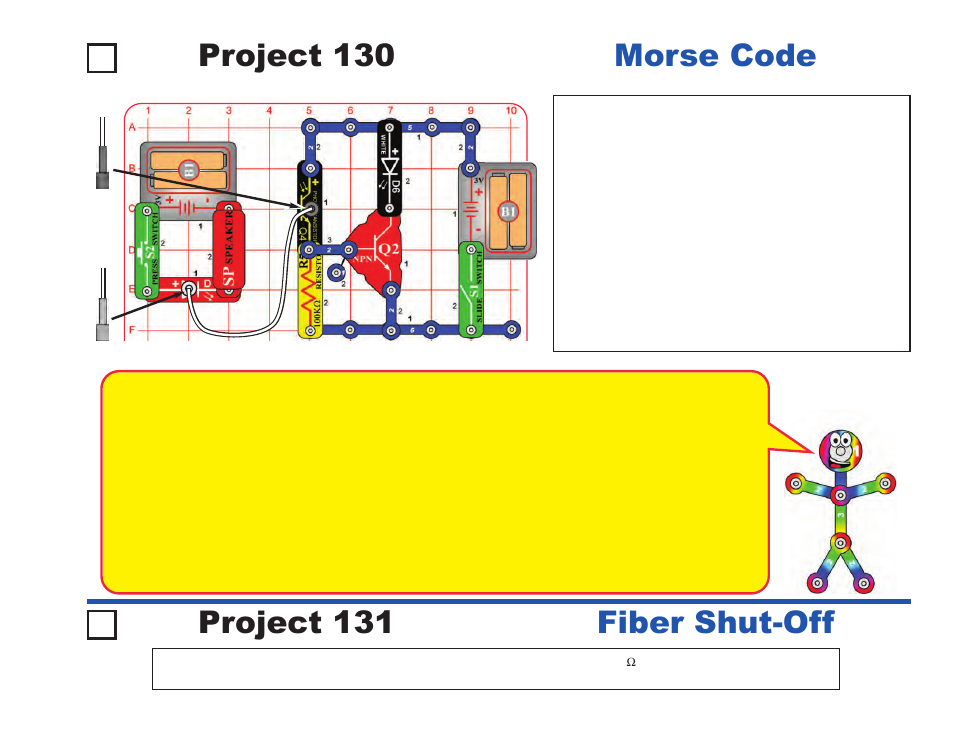 Project 130 morse code, Project 131 fiber shut-off | Elenco LIGHT User Manual | Page 61 / 84