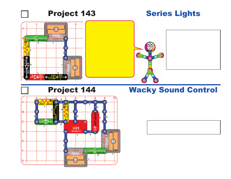 Project 143 series lights, Project 144 wacky sound control | Elenco LIGHT User Manual | Page 67 / 84