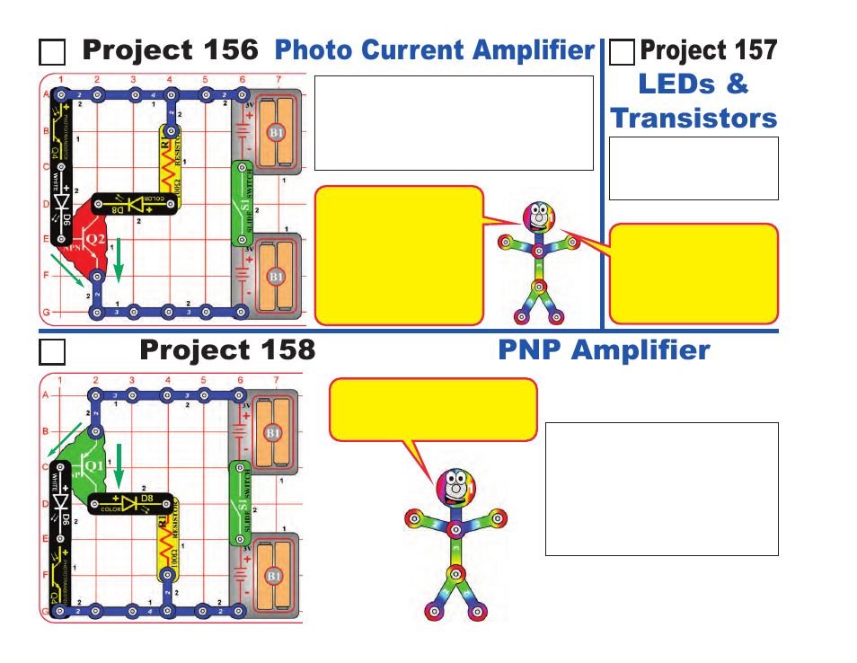 Project 156, Project 158 pnp amplifier | Elenco LIGHT User Manual | Page 72 / 84