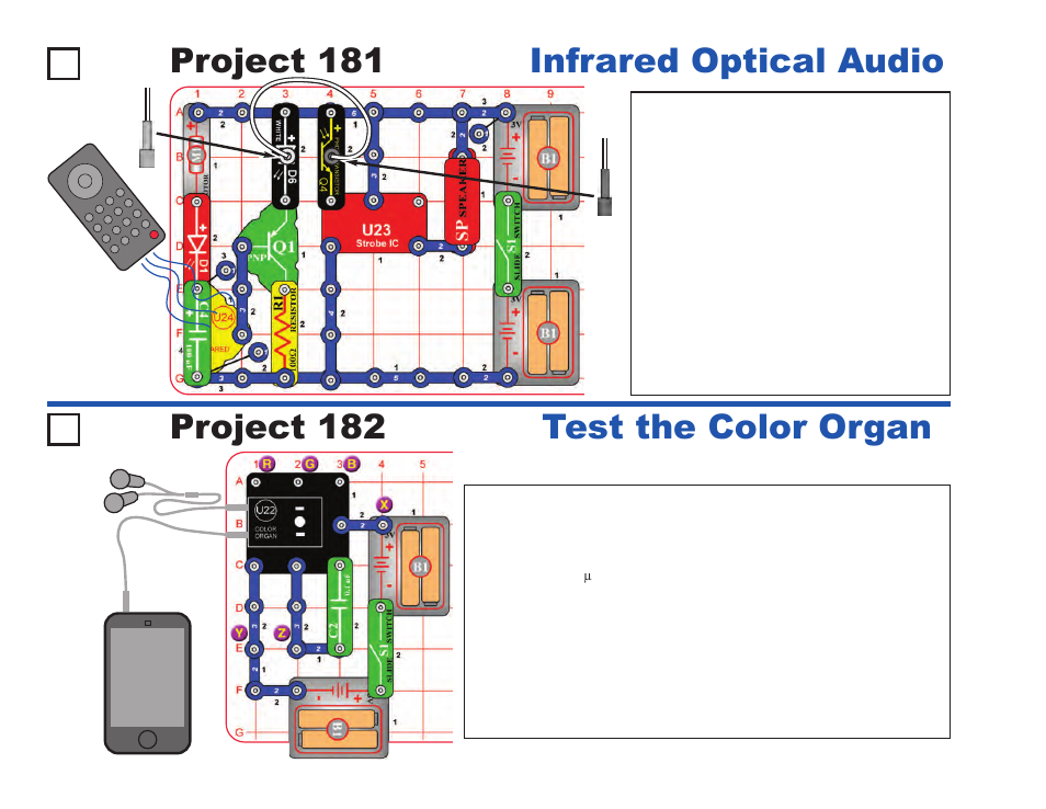 Project 181 infrared optical audio, Project 182 test the color organ | Elenco LIGHT User Manual | Page 82 / 84