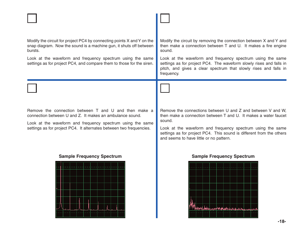 Project #pc5 light & sounds pc (ii), Project #pc6 light & sounds pc (iii), Project #pc7 light & sounds pc (iv) | Project #pc8 light & sounds pc (v) | Elenco Projects PC1-PC73 User Manual | Page 19 / 60