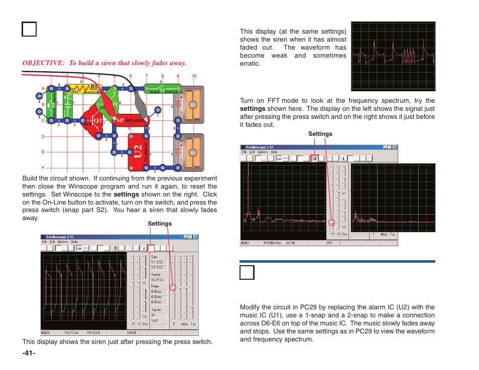 Project #pc29 transistor fading siren pc, Project #pc30 fading doorbell pc | Elenco Projects PC1-PC73 User Manual | Page 42 / 60