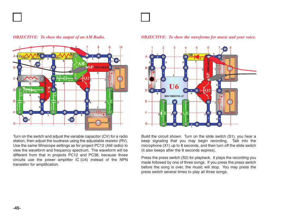 Project #pc39 transistor am radio pc (ii), Project #pc40 playback & record pc | Elenco Projects PC1-PC73 User Manual | Page 46 / 60