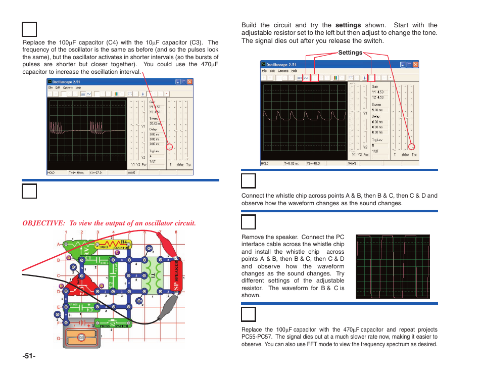 Project #pc55 electronic cat pc, Project #pc54, Project #pc56 | Project #pc57, Project #pc58 | Elenco Projects PC1-PC73 User Manual | Page 52 / 60