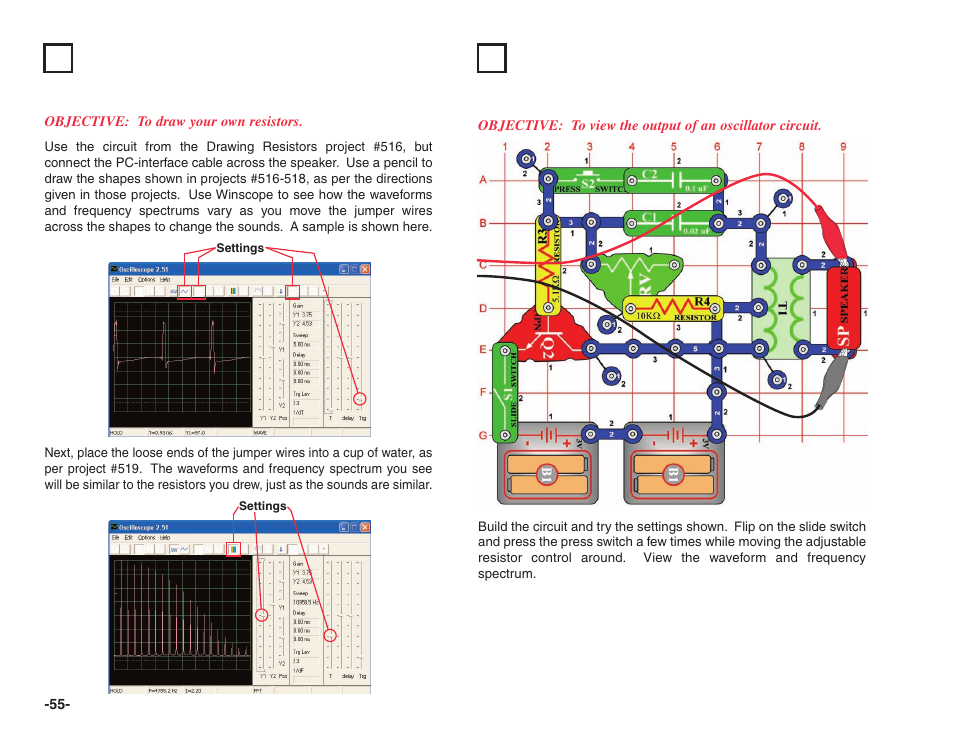 Project #pc66 drawing resistors pc, Project #pc67 electronic noisemaker pc | Elenco Projects PC1-PC73 User Manual | Page 56 / 60