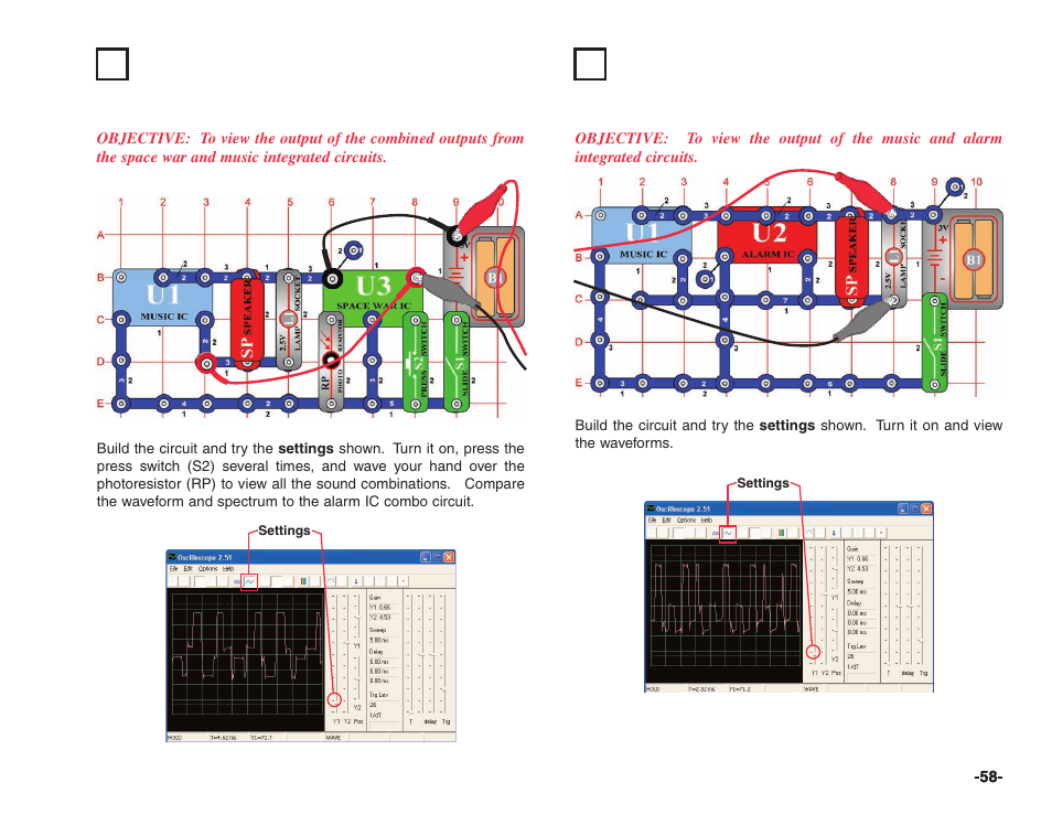 Project #pc72 space war music combo pc, Project #pc73 sound mixer pc | Elenco Projects PC1-PC73 User Manual | Page 59 / 60