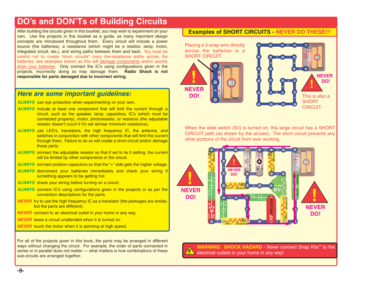 Do’s and don’ts of building circuits, Here are some important guidelines | Elenco Electronics 202 User Manual | Page 10 / 132