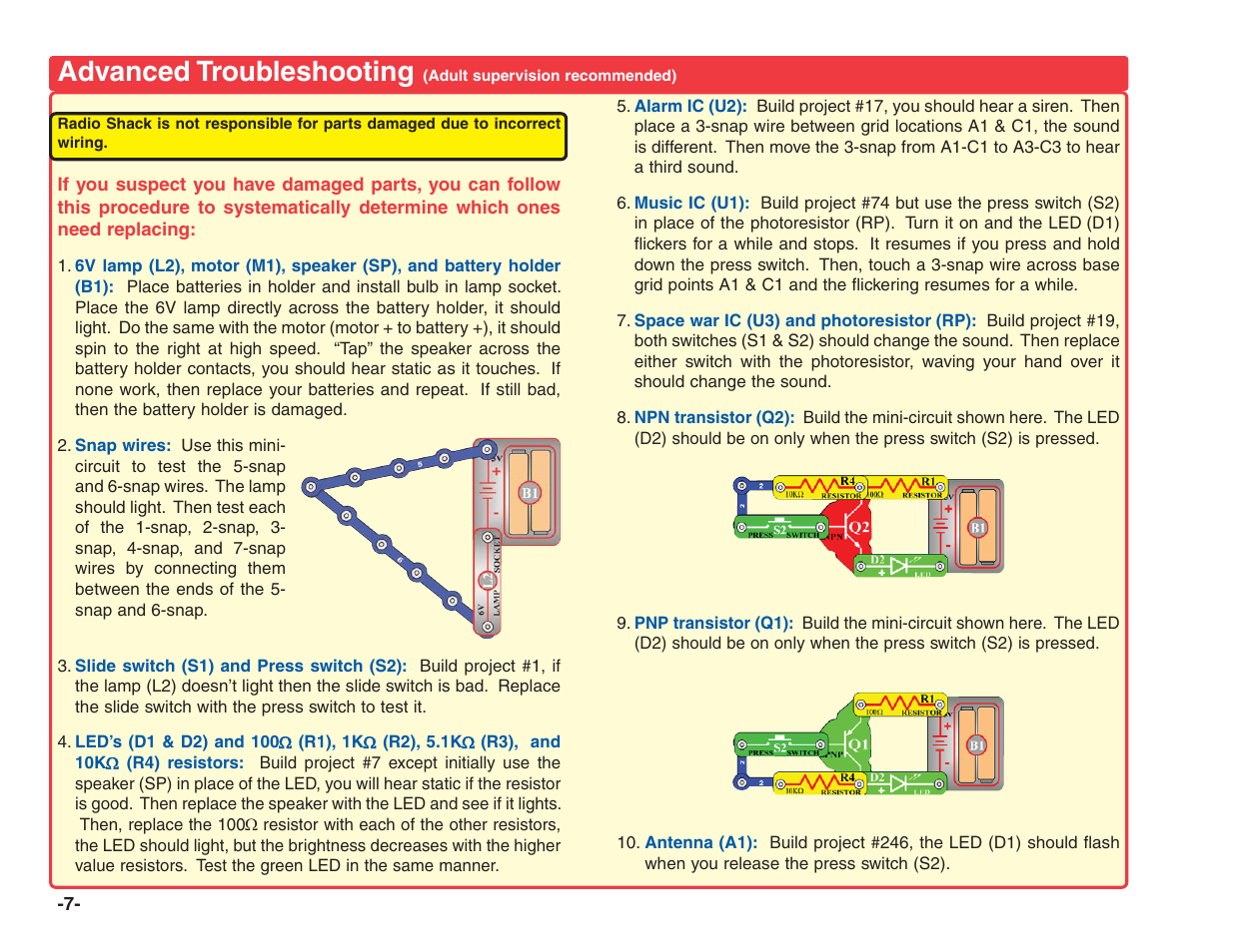 Advanced troubleshooting | Elenco Electronics 202 User Manual | Page 8 / 132