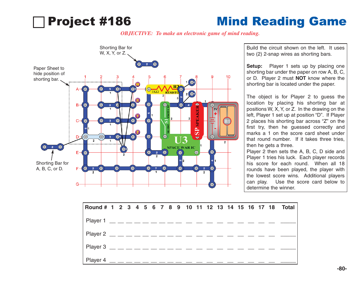 Project #186 mind reading game | Elenco Electronics 202 User Manual | Page 81 / 132