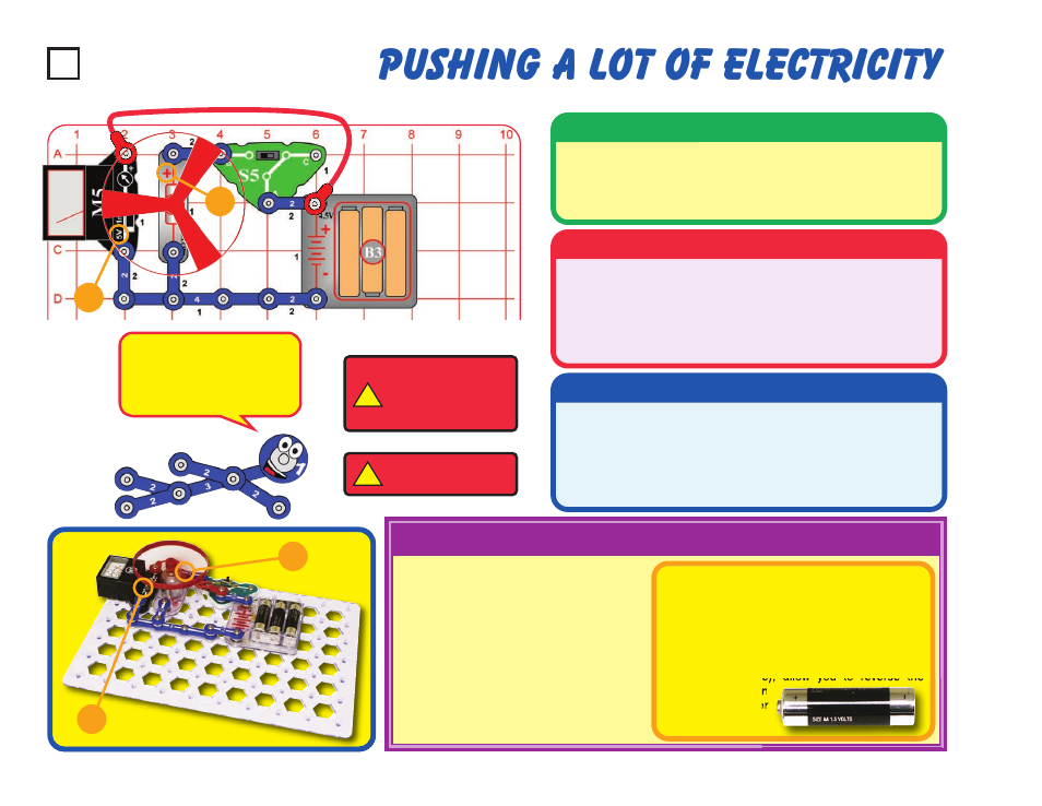 Pushing a lot of electricity, Project #12, Educational corner | Assembly, Operation, Description | Elenco Snaptricity® User Manual | Page 22 / 92