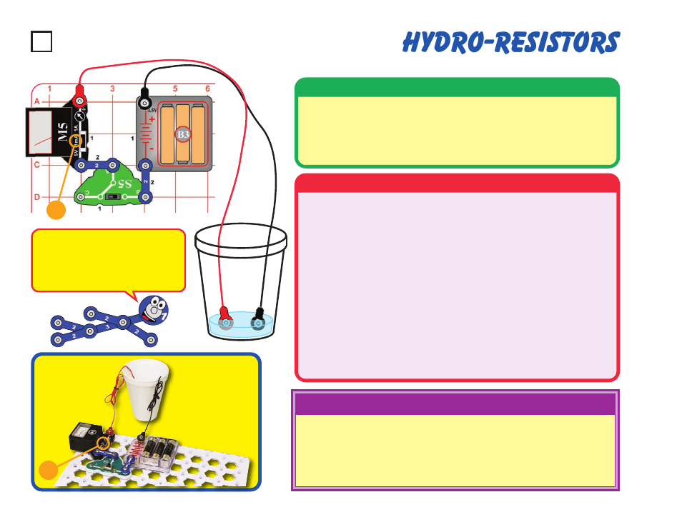 Hydro-resistors, Project #16, Educational corner | Assembly, Operation | Elenco Snaptricity® User Manual | Page 26 / 92