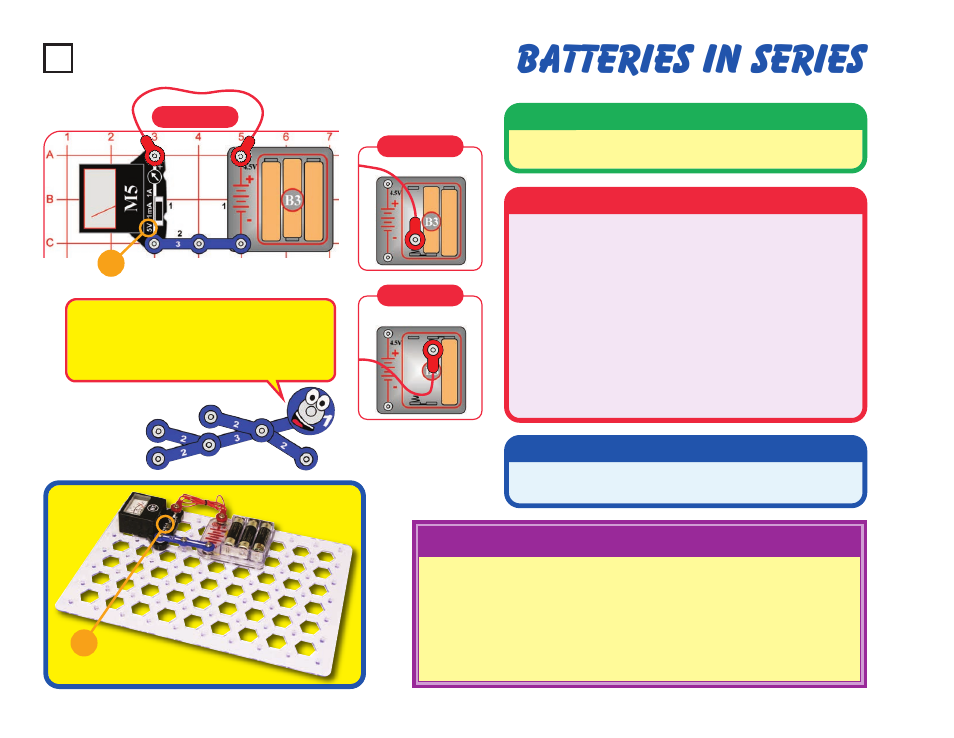 Batteries in series, Project #22, Educational corner | Operation, Description, Assembly | Elenco Snaptricity® User Manual | Page 32 / 92