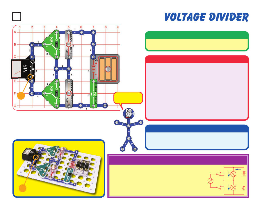 Voltage divider, Project #24, Educational corner | Operation, Description, Assembly | Elenco Snaptricity® User Manual | Page 34 / 92
