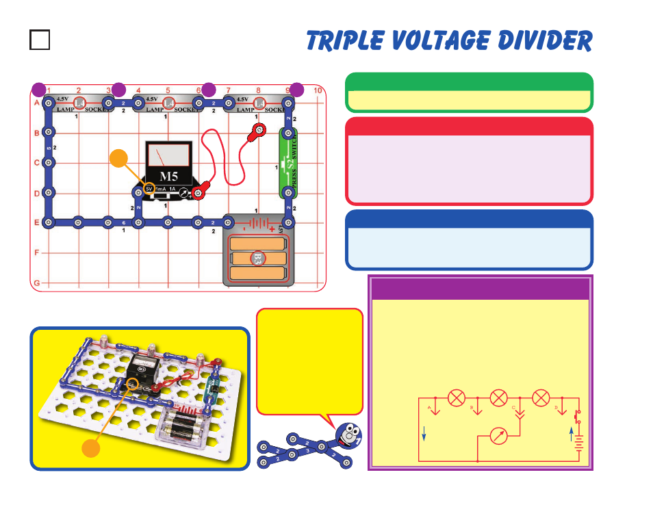 Triple voltage divider, Project #26, Educational corner | Operation, Description, Assembly | Elenco Snaptricity® User Manual | Page 36 / 92