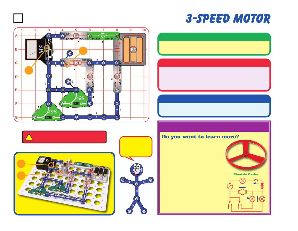 Speed motor, Project #34, Educational corner | Operation, Description, Assembly | Elenco Snaptricity® User Manual | Page 44 / 92