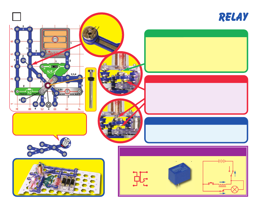 Relay, Project #62, Educational corner | Description, Operation, Assembly | Elenco Snaptricity® User Manual | Page 72 / 92