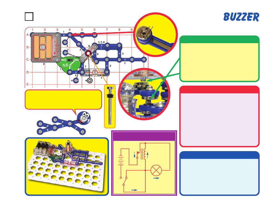 Buzzer, Project #65, Educational corner | Description, Operation, Assembly | Elenco Snaptricity® User Manual | Page 75 / 92