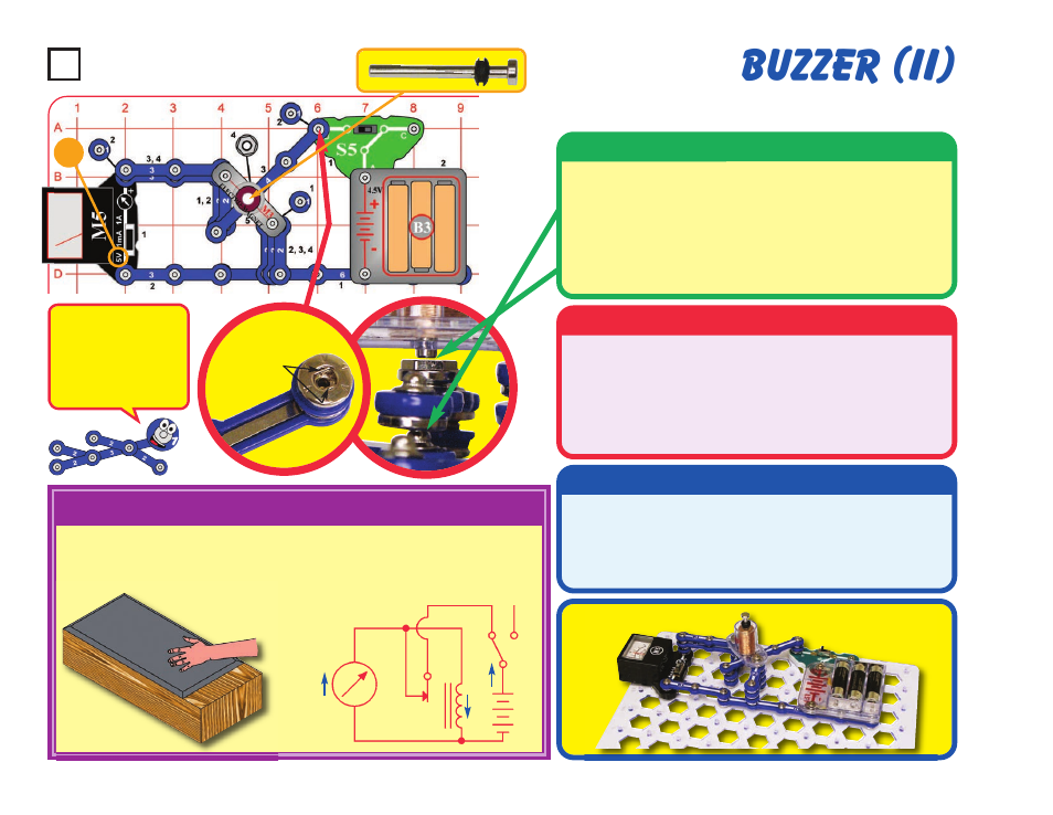 Buzzer (ii), Project #66, Educational corner | Description, Operation, Assembly | Elenco Snaptricity® User Manual | Page 76 / 92