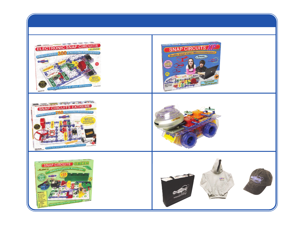 Other snap circuits, Products, Introducing | Snap circuits, Green, Deluxe snap rover, Extreme, Apparel | Elenco Snaptricity® User Manual | Page 91 / 92