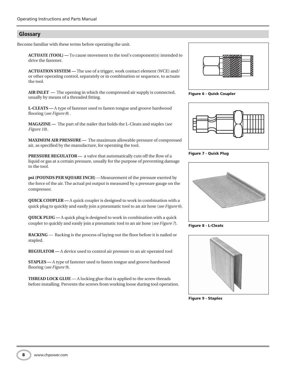 Glossary | Campbell Hausfeld Air Powered Flooring Nailer / Stapler CHN50300 User Manual | Page 8 / 56