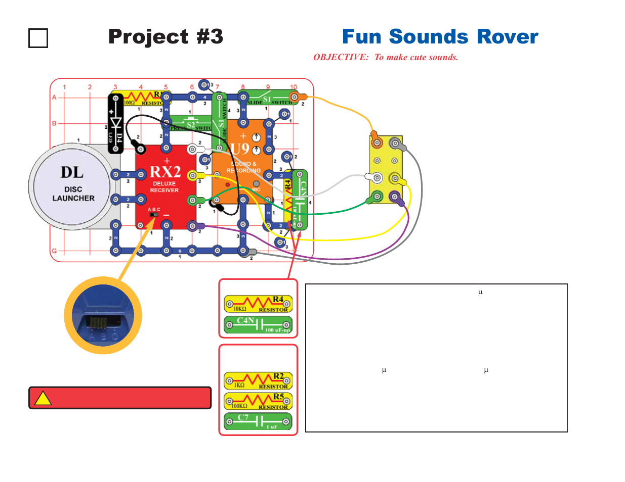 Project #3, Fun sounds rover | Elenco Deluxe Snap Rover® User Manual | Page 14 / 48