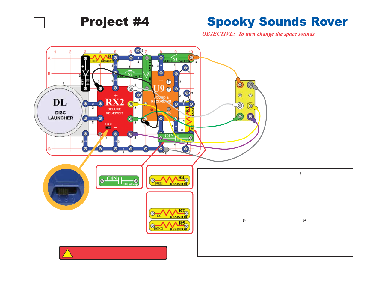 Project #4, Spooky sounds rover | Elenco Deluxe Snap Rover® User Manual | Page 15 / 48