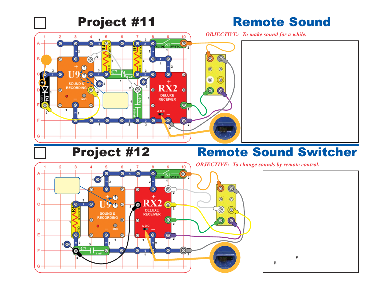 Project #12 remote sound switcher project #11, Remote sound | Elenco Deluxe Snap Rover® User Manual | Page 19 / 48