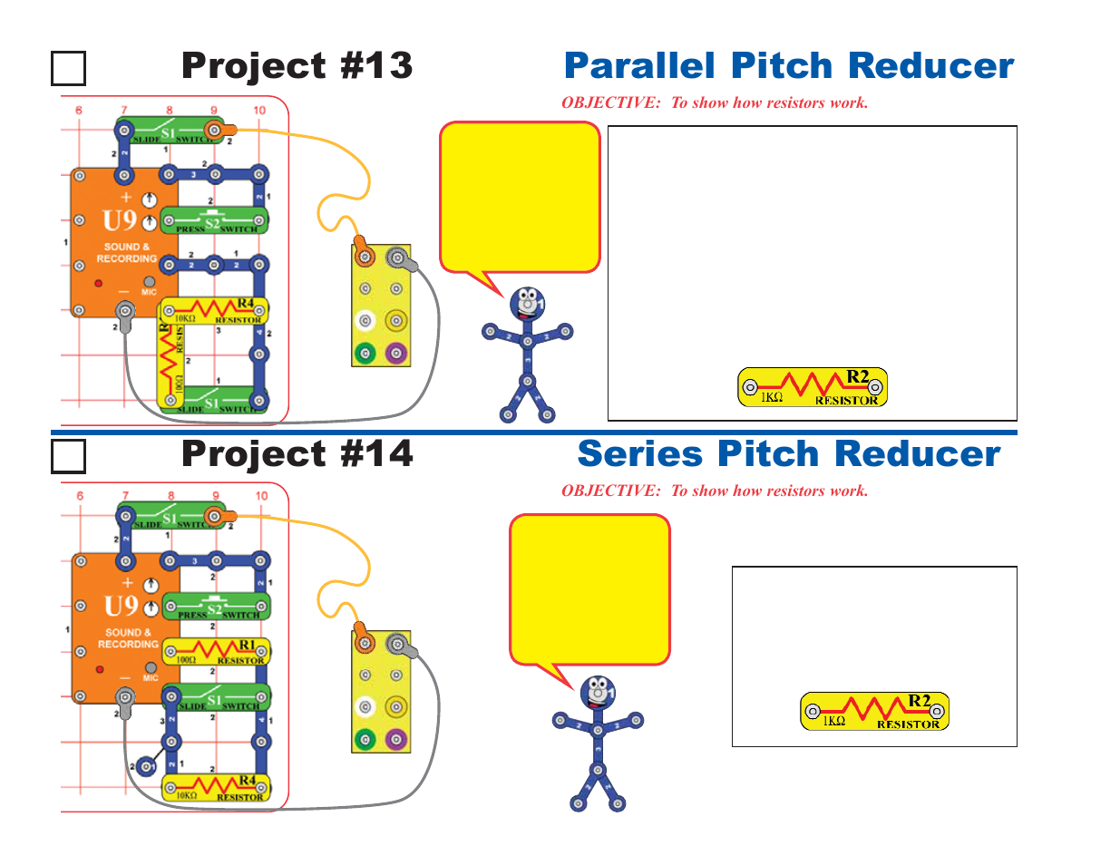 Project #14 series pitch reducer project #13, Parallel pitch reducer | Elenco Deluxe Snap Rover® User Manual | Page 20 / 48