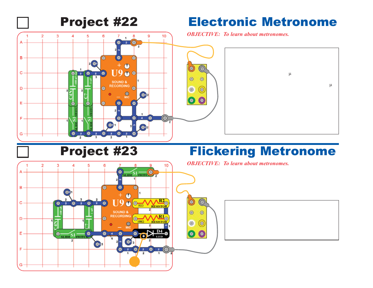 Project #23 flickering metronome project #22, Electronic metronome | Elenco Deluxe Snap Rover® User Manual | Page 24 / 48