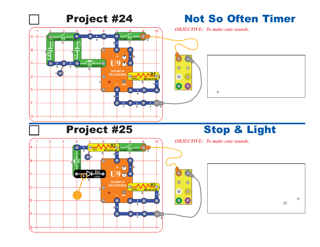 Project #25 stop & light project #24, Not so often timer | Elenco Deluxe Snap Rover® User Manual | Page 25 / 48