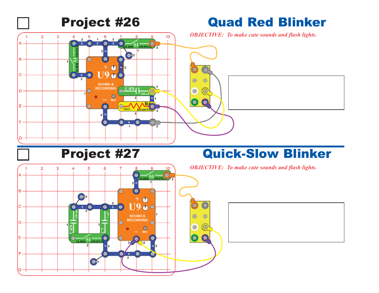 Project #27 quick-slow blinker project #26, Quad red blinker | Elenco Deluxe Snap Rover® User Manual | Page 26 / 48