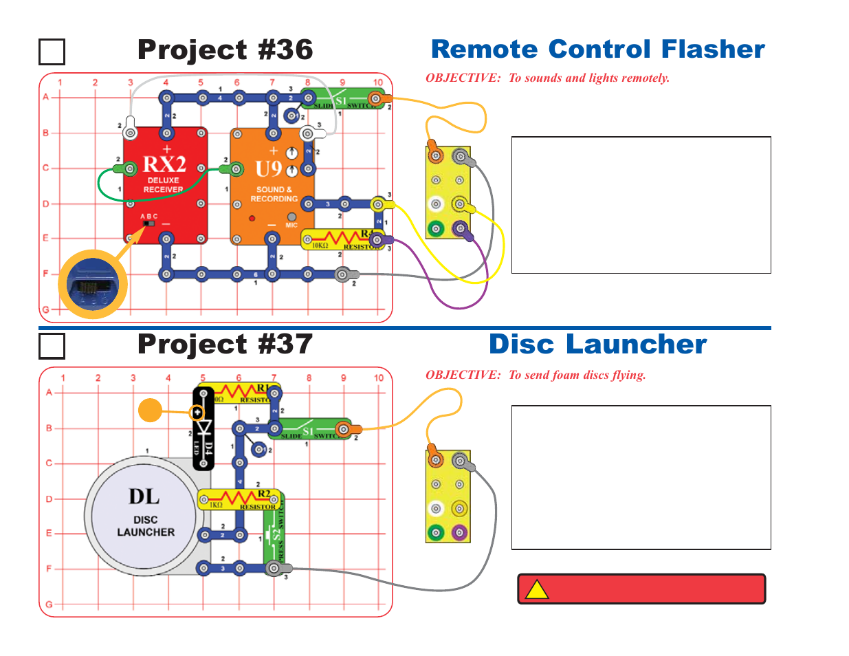 Project #37 disc launcher project #36, Remote control flasher | Elenco Deluxe Snap Rover® User Manual | Page 30 / 48