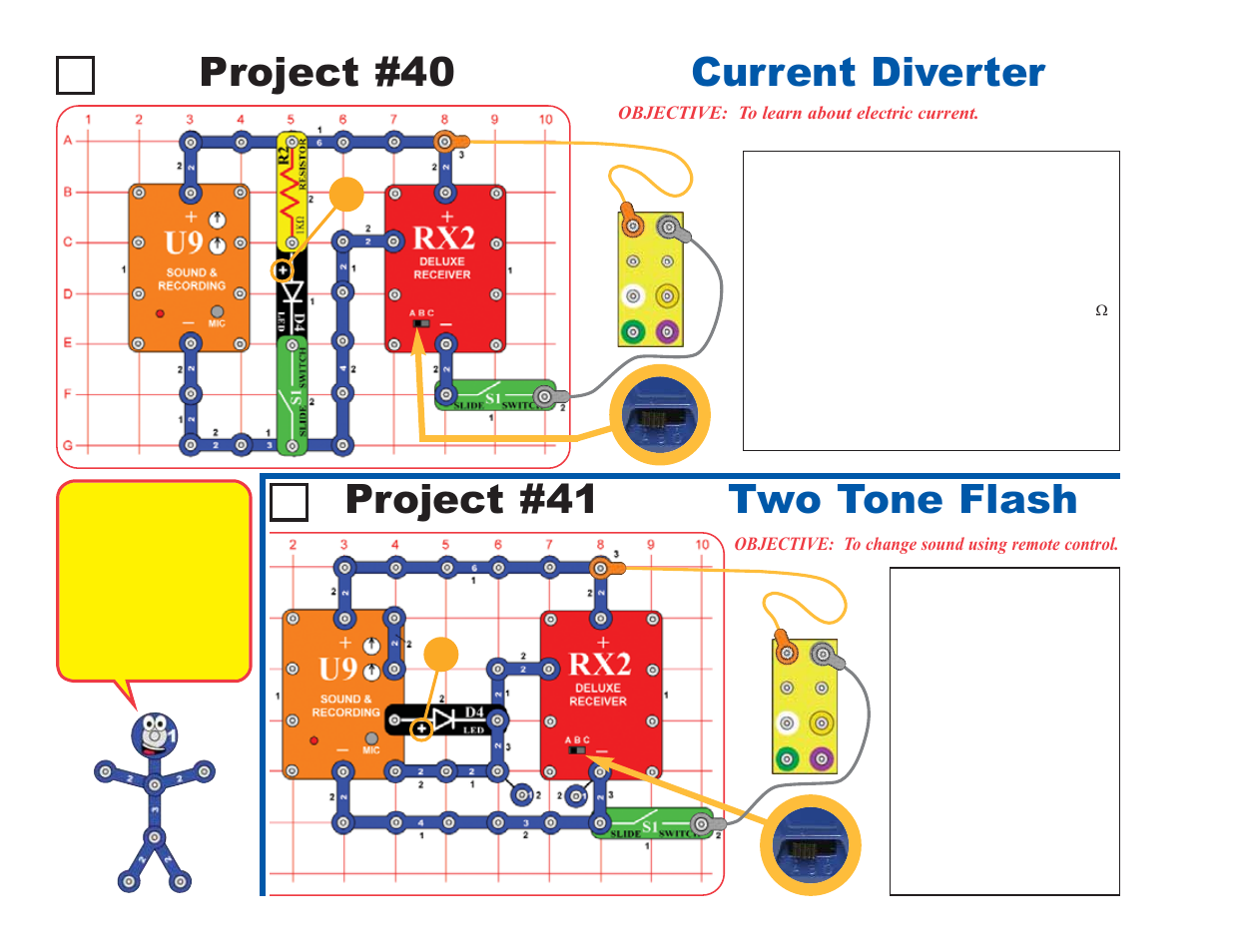 Project #41 two tone flash project #40, Current diverter | Elenco Deluxe Snap Rover® User Manual | Page 32 / 48