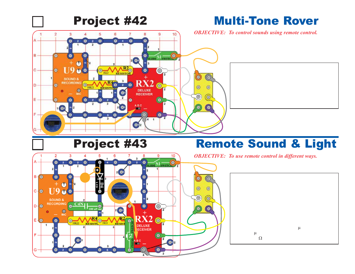 Project #43 remote sound & light project #42, Multi-tone rover | Elenco Deluxe Snap Rover® User Manual | Page 33 / 48