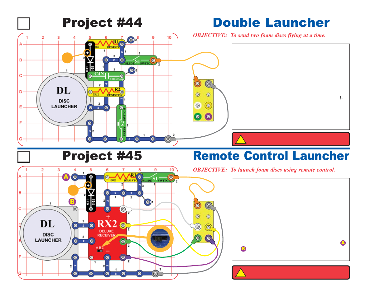 Project #45 remote control launcher project #44, Double launcher | Elenco Deluxe Snap Rover® User Manual | Page 34 / 48