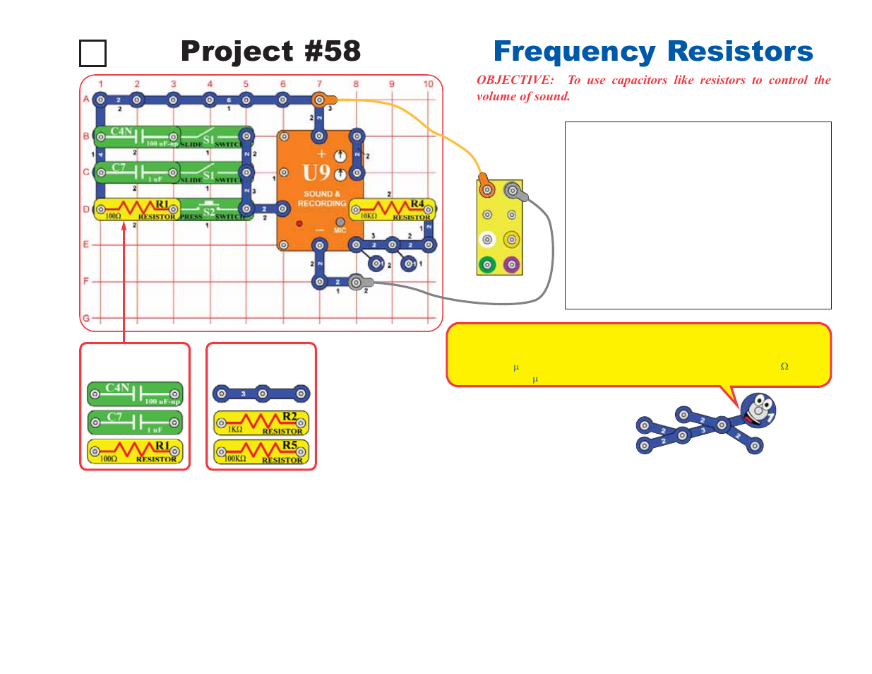 Project #58, Frequency resistors | Elenco Deluxe Snap Rover® User Manual | Page 41 / 48