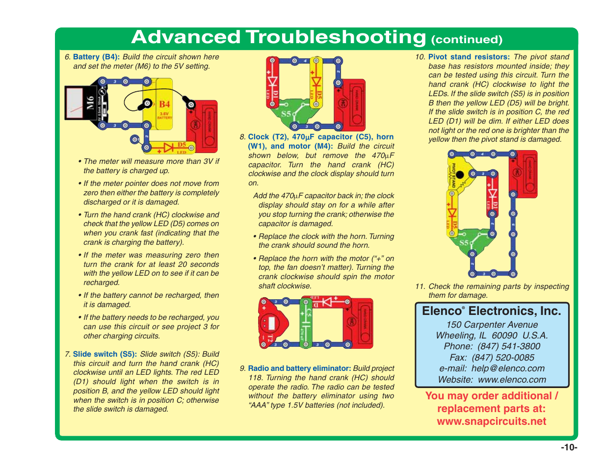 Advanced troubleshooting, Elenco, Electronics, inc | Elenco Green Projects User Manual | Page 11 / 80