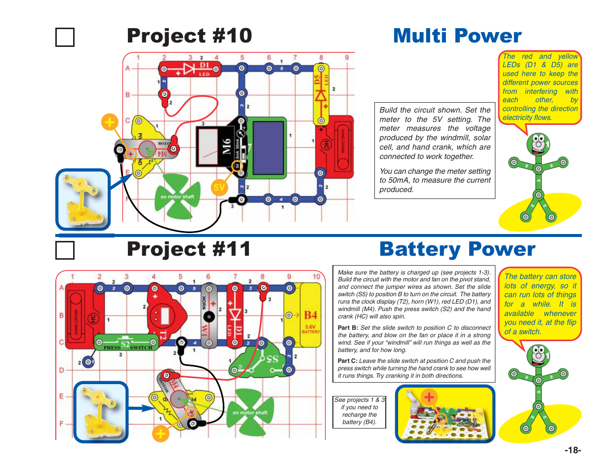 Project #11 battery power project #10 multi power | Elenco Green Projects User Manual | Page 19 / 80